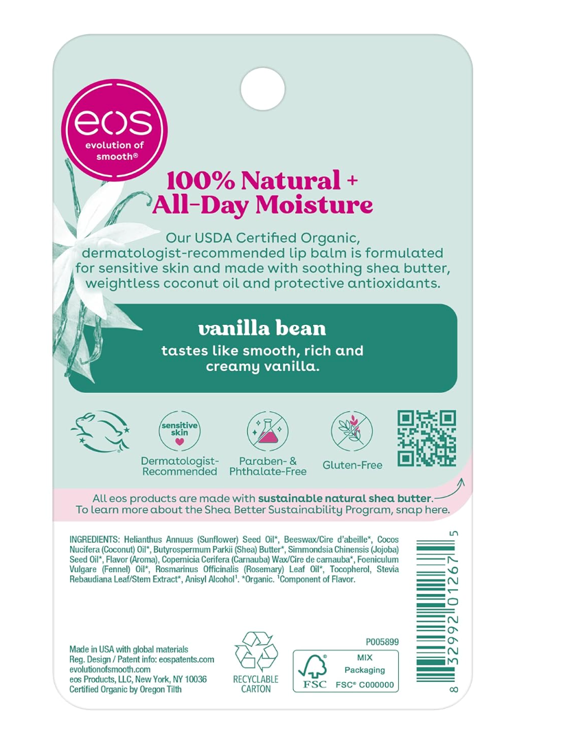 eos Organic Lip Balm Sticks โ Vanilla Bean (2-Pack)