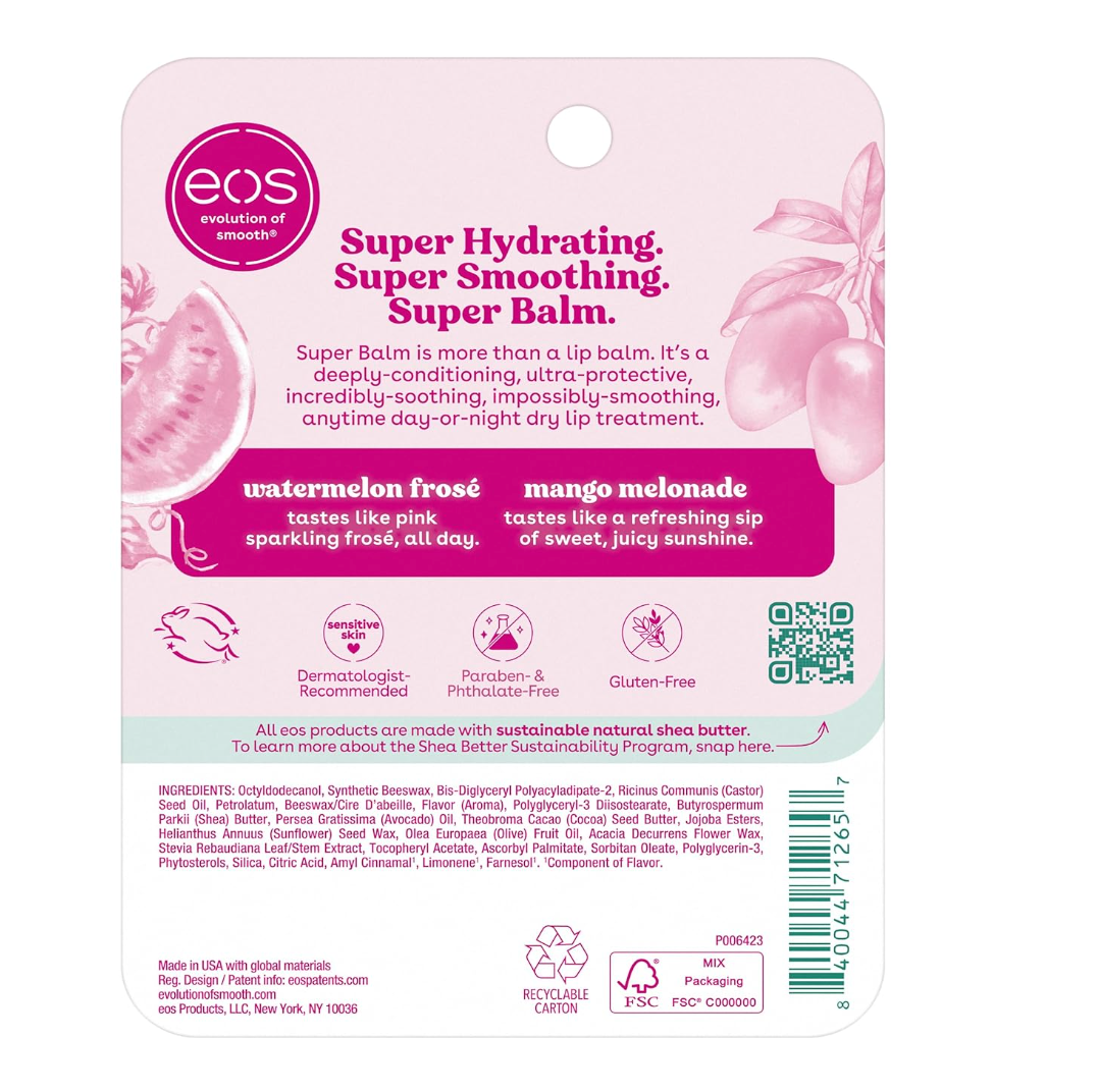 EOS 24H Moisture Super Balm, Watermelon Frosé & Mango Melonade, Lip Mask, 2-Pack, 0.35 fl oz