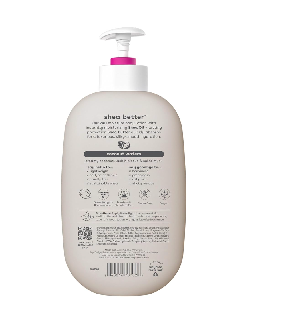 eos Shea Butter Body Lotion 24hr Moisture Coconut Waters 473ml/16fl oz
