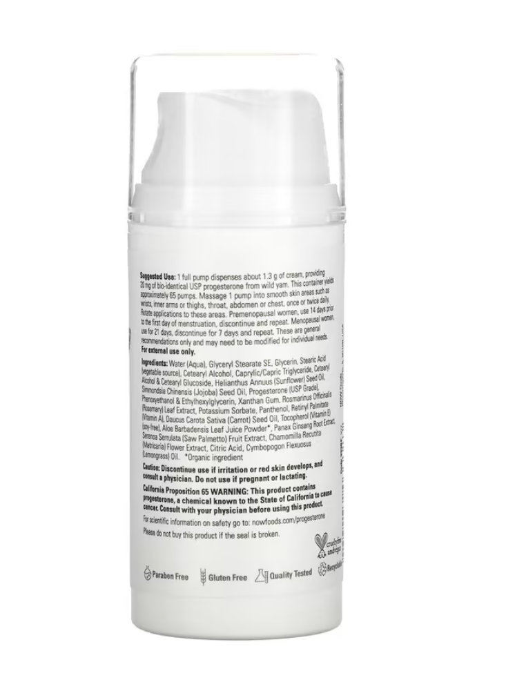 Now Foods, Progesterone from Wild Yam, Unscented 20mg 3oz