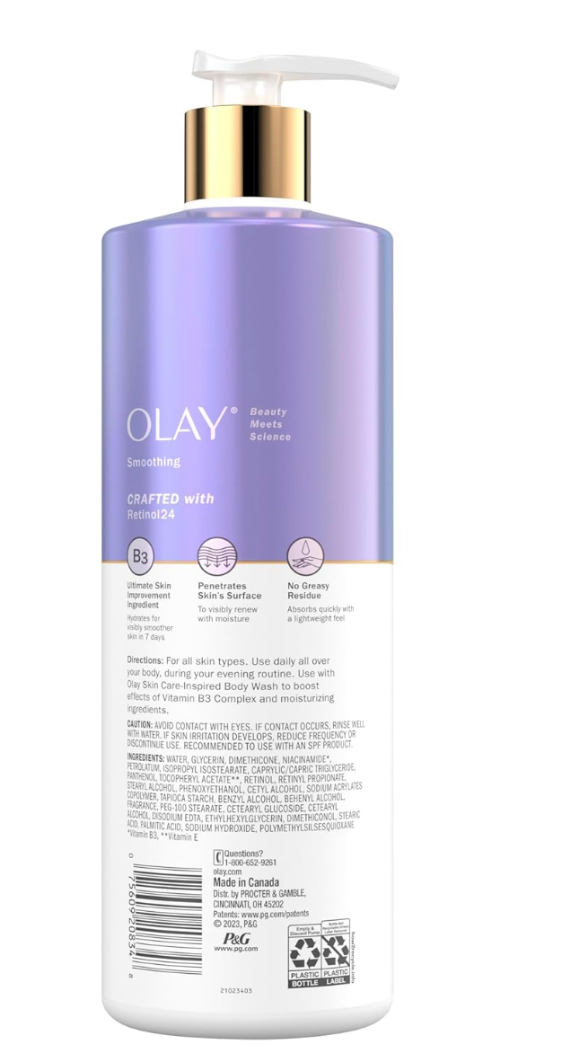 Olay Retinol Body Lotion 502ml – Smoothing & Hydrating with Vitamin B3, 24hr Moisture, Fast Absorbing, All Skin Types