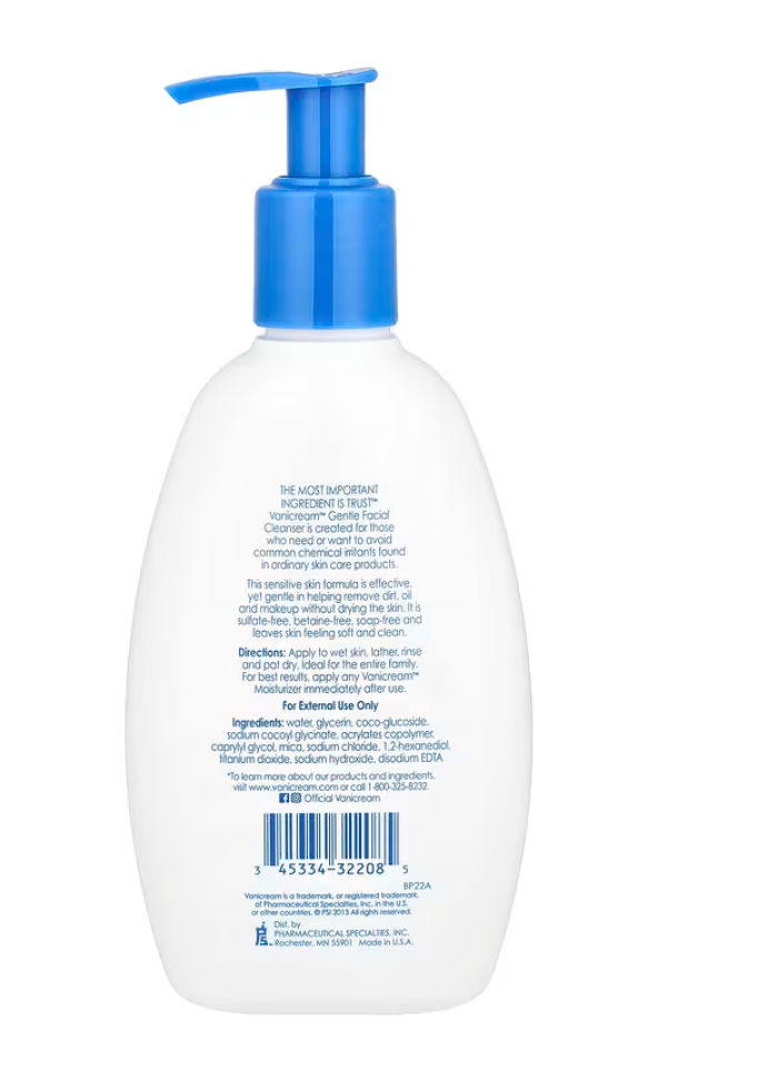 Vanicream, Gentle Facial Cleanser, For Sensitive Skin, Fragrance Free, 8 fl oz (237 ml)