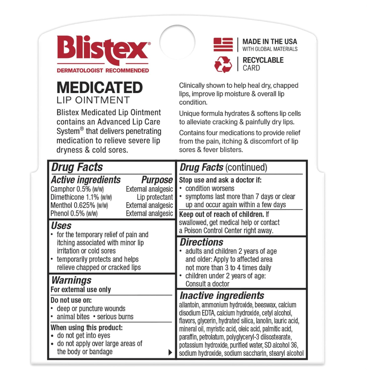 Blistex,Medicated Lip Ointment,Cold Sores Dry Chapped Lips, 6g each , 3 TUBES