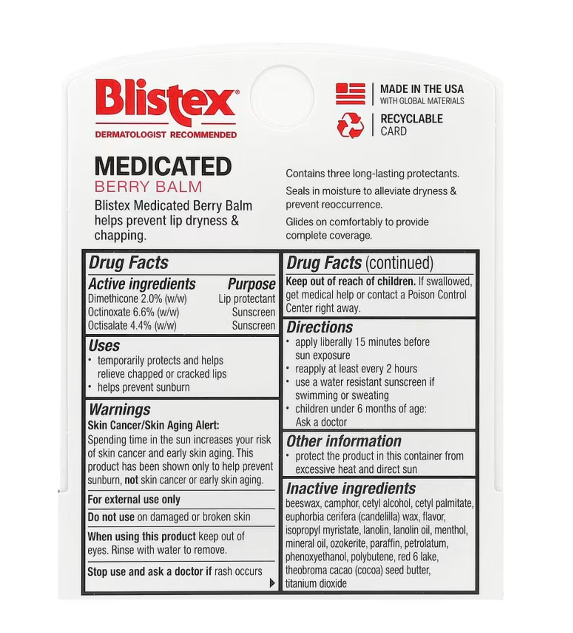 Blistex, Medicated Lip Protectant/Sunscreen, SPF 15, Berry, 0.15 oz (4.25 g)x 3 PACK