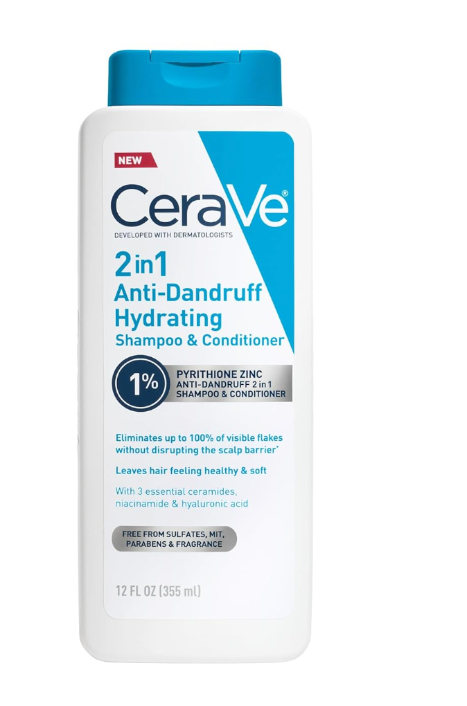 CeraVe 2-in-1 Anti Dandruff Shampoo & Conditioner 1% Pyrithione Zinc, Hydrating, Sulfate-Free, Color Safe, 12oz