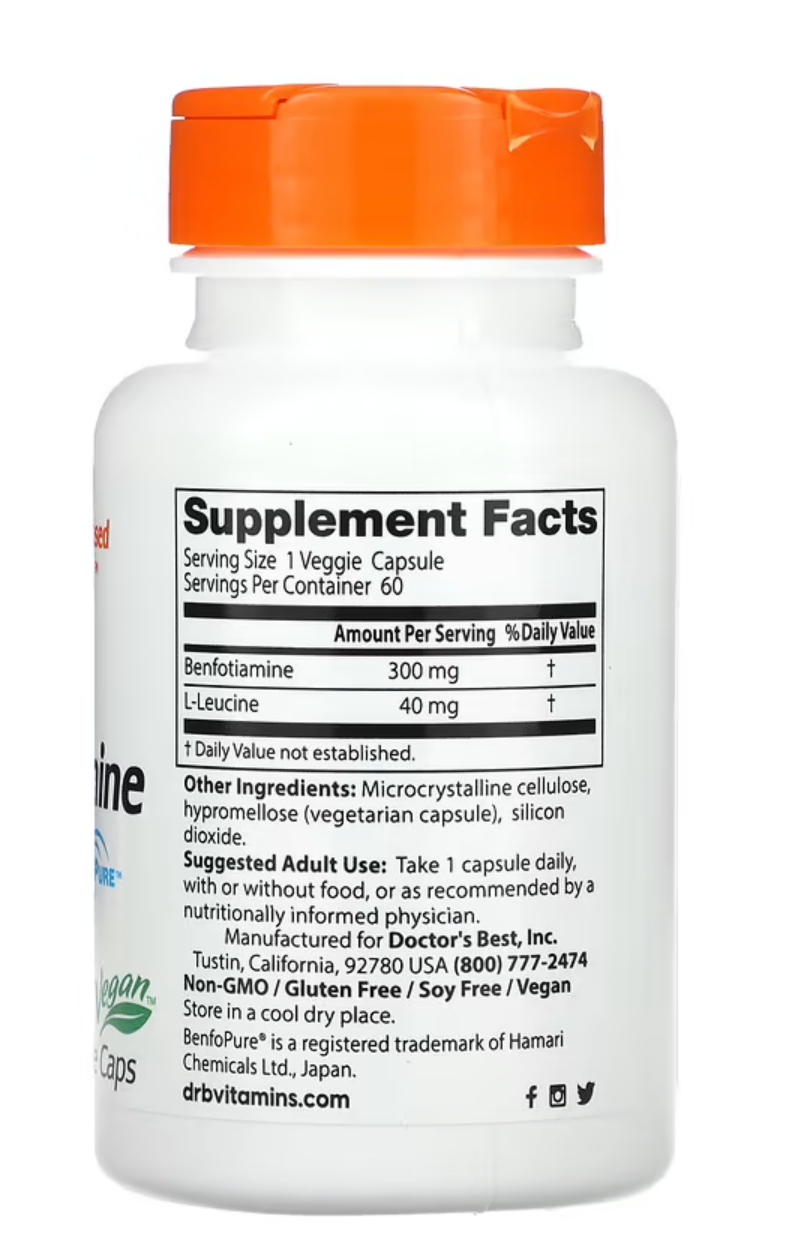 Doctor's Best, Benfotiamine 300 with BenfoPure, 300 mg, 60 Veggie Caps