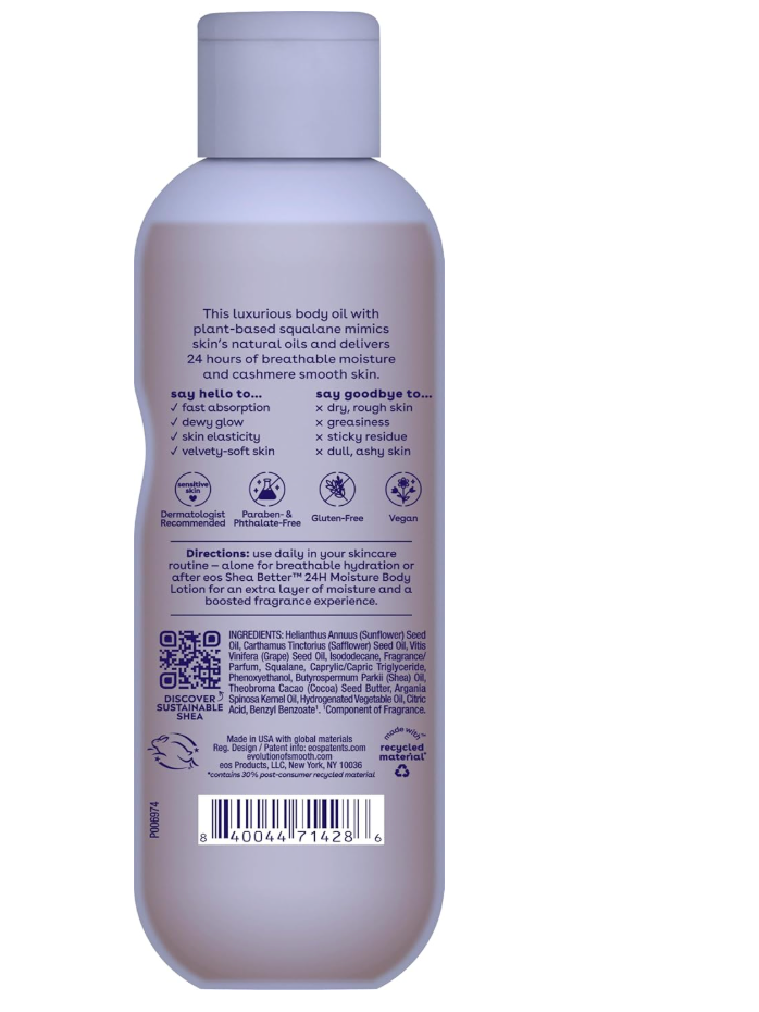 EOS Cashmere Body Oil Vanilla Cashmere 6 fl oz – 24 Hour Moisture