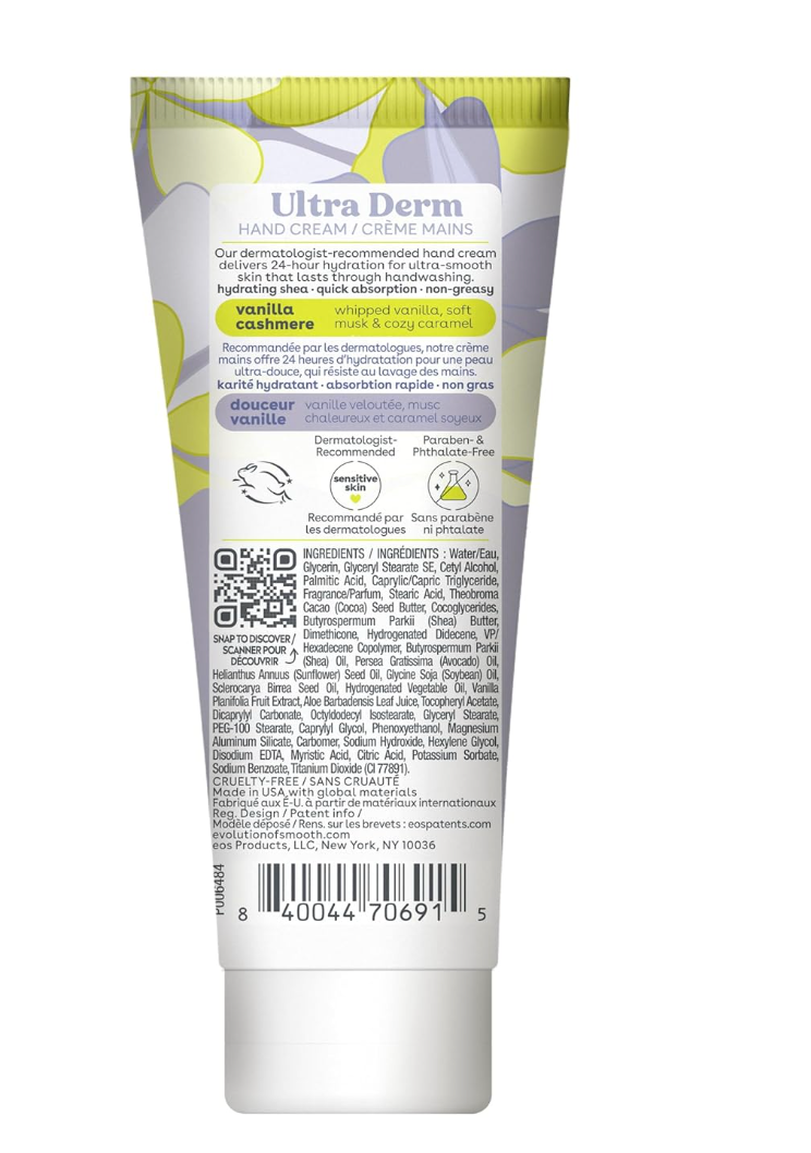 EOS Shea Better Hand Cream, Vanilla Cashmere, Instant Hydration + Lasting Protection, 2.5 oz