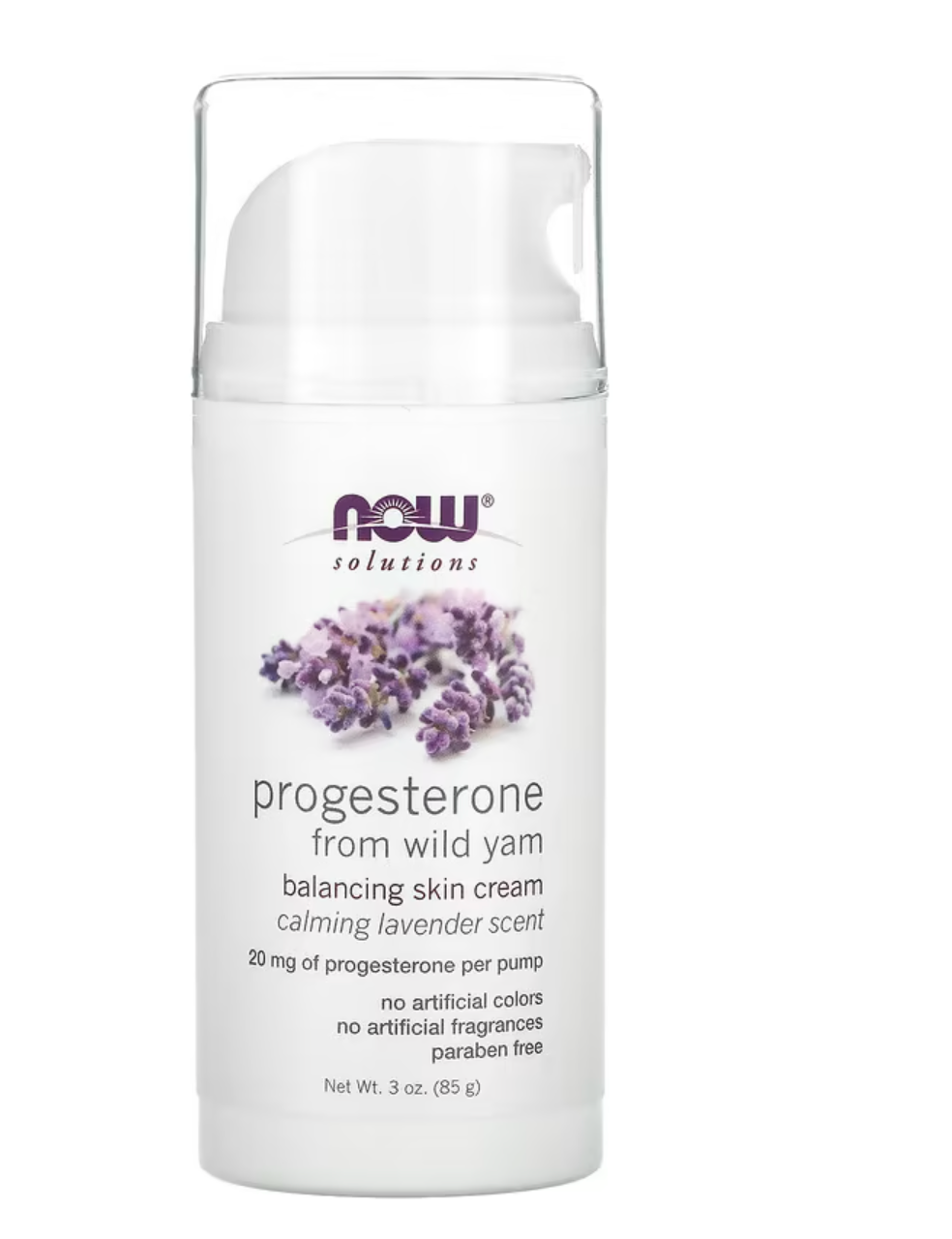 NOW Foods, Solutions, Progesterone from Wild Yam, Balancing Skin Cream, Calming Lavender, 3 oz (85 g)