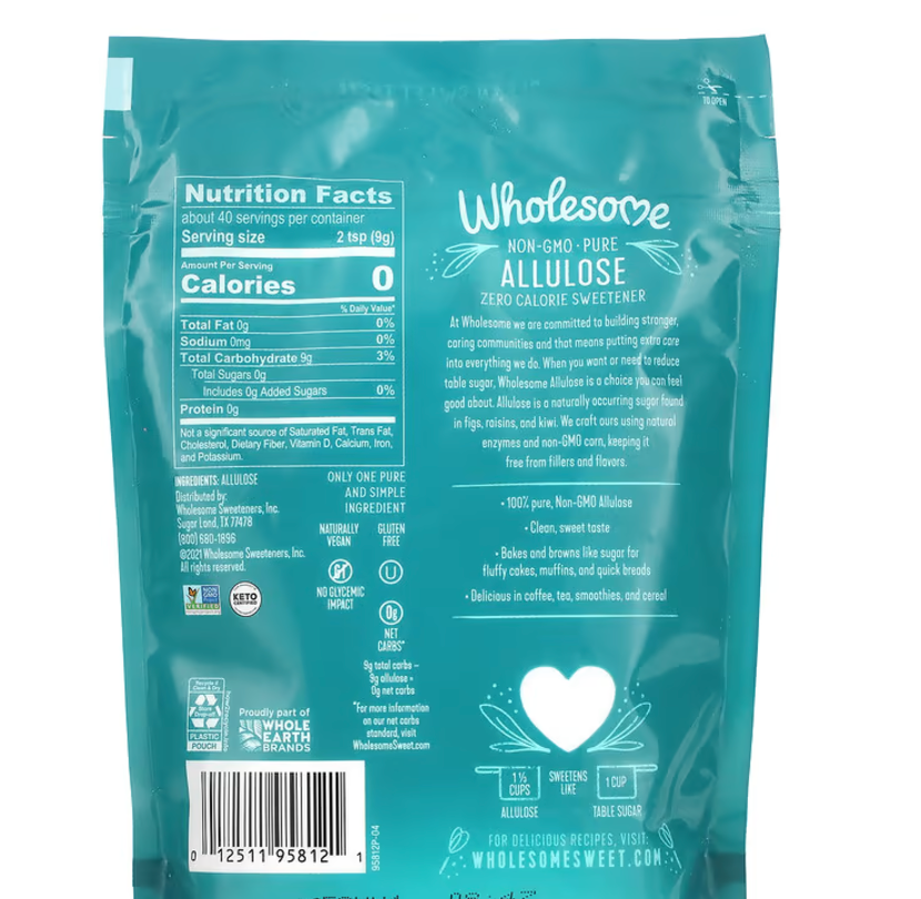 Wholesome Sweeteners, Allulose, Zero Calorie Sweetener, 12 oz (340 g)
