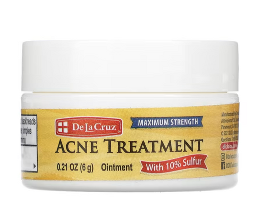DE LA CRUZ Acne Treatment Ointment with 10% Sulfur, Maximum Strength 0.21 oz 6g