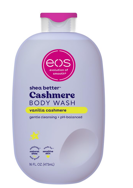 eos Shea Better Cashmere Body Wash, Vanilla Cashmere, Moisturizing and Nourishing, pH Balanced Creamy Gel Formula, Paraben & Phthalate Free, Sensitive Skin,16 fl oz