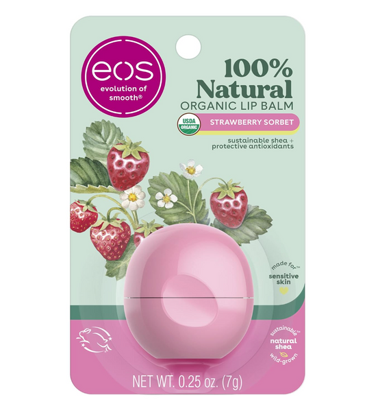 EOS 100% Natural & Organic Lip Balm, Strawberry Sorbet, All-Day Moisture, 0.25 oz
