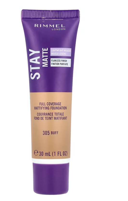 Rimmel London, Stay Matte, Full Coverage Mattifying Foundation, 305 Buff, 1 fl oz (30 ml)