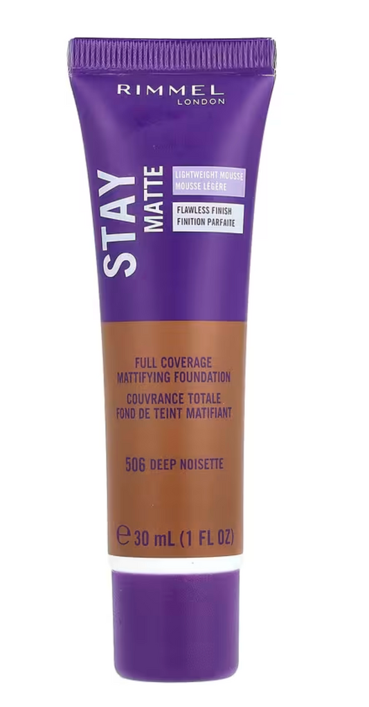 Rimmel London, Stay Matte, Full Coverage Mattifying Foundation, 506 Deep Noisette, 1 fl oz (30 ml)