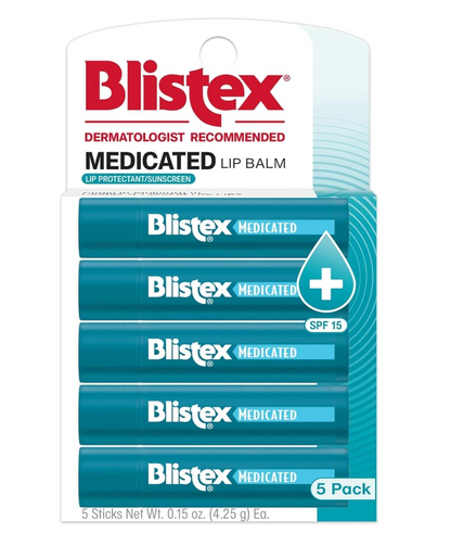 Blistex Medicated Lip Balm Sunscreen Dryness & Chapping, SPF 15, 5 Balm Pack