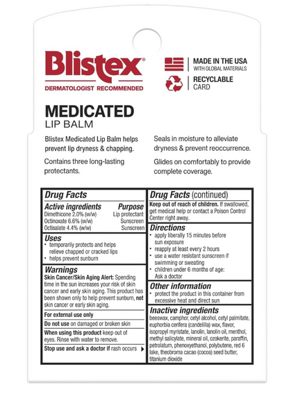 Blistex Medicated Lip Balm Sunscreen Dryness & Chapping, SPF 15, 5 Balm Pack
