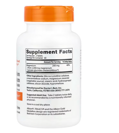 Doctor's Best High Absorption Magnesium 120 Tablets – 100mg Each