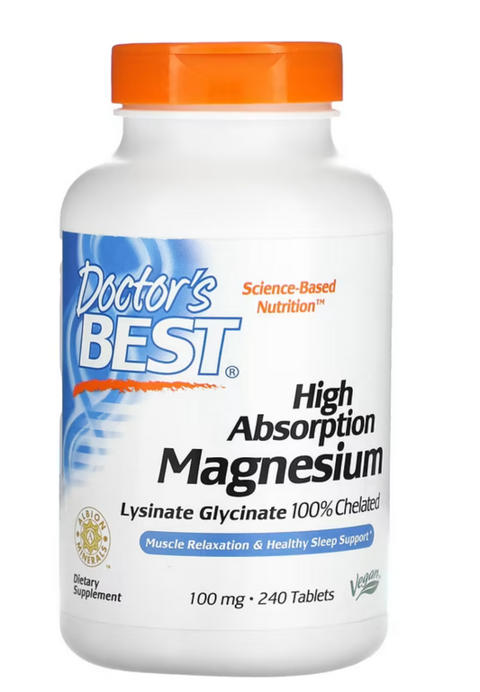 Doctor's Best High Absorption Magnesium 100mg 100% Chelated 240 Tablets