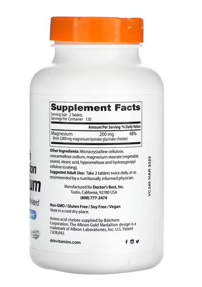 Doctor's Best High Absorption Magnesium 100mg 100% Chelated 240 Tablets