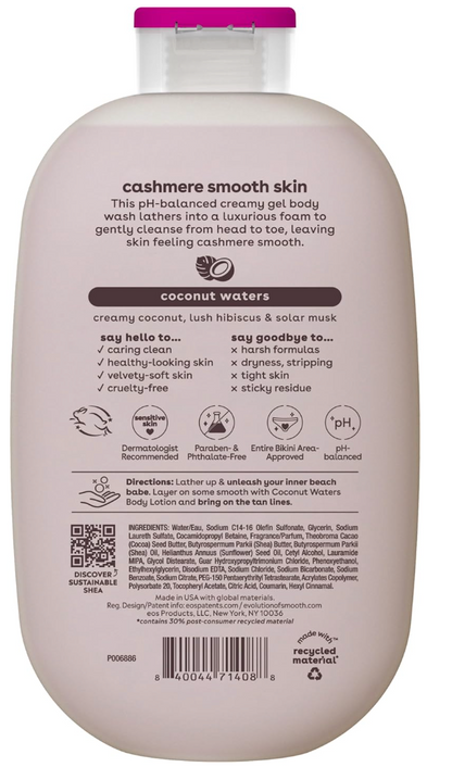eos Shea Better Cashmere Body Wash, Coconut Waters, Moisturizing and Nourishing, pH Balanced Creamy Gel Formula, Paraben & Phthalate Free, Sensitive Skin,16 fl oz
