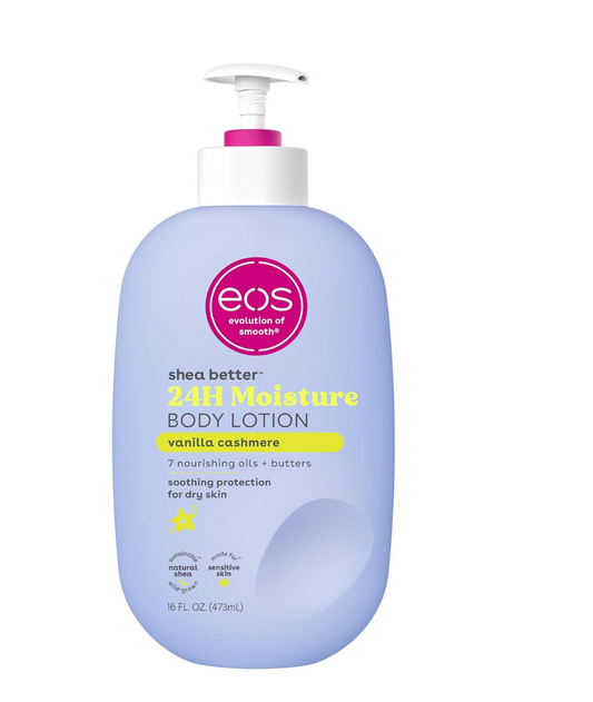 eos Shea Better Body Lotion- Vanilla Cashmere, 24-Hour Moisture Skin Care, Lightweight & Non-Greasy, Made with Natural Shea, Vegan, 16 fl oz