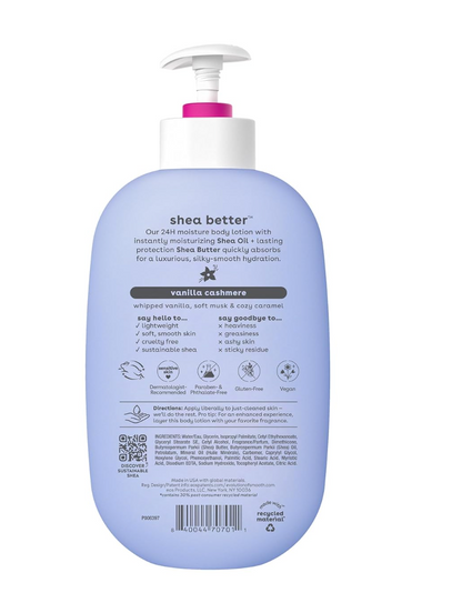 eos Shea Better Body Lotion- Vanilla Cashmere, 24-Hour Moisture Skin Care, Lightweight & Non-Greasy, Made with Natural Shea, Vegan, 16 fl oz