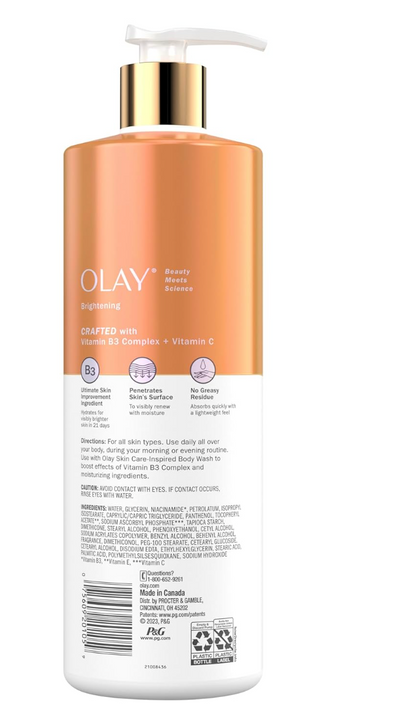 Olay Brightening Body Lotion 502ml – Vitamin C & B3 Complex, 24hr Hydration, Fast Absorbing, All Skin Types