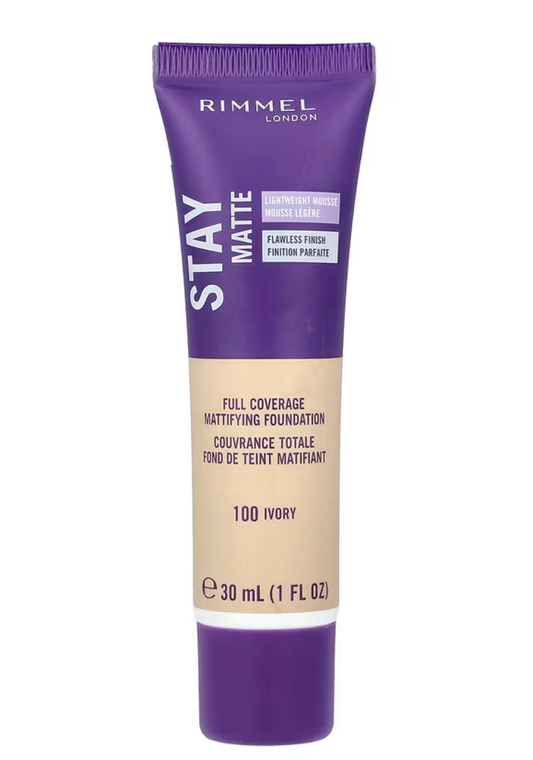 Rimmel London, Stay Matte, Full Coverage Mattifying Foundation, 100 Ivory, 1 fl oz (30 ml)