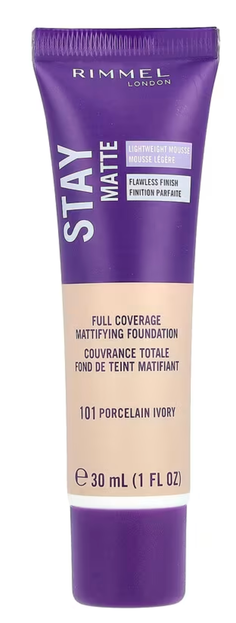 Rimmel London, Stay Matte, Full Coverage Mattifying Foundation, 101 Porcelain Ivory, 1 fl oz (30 ml)