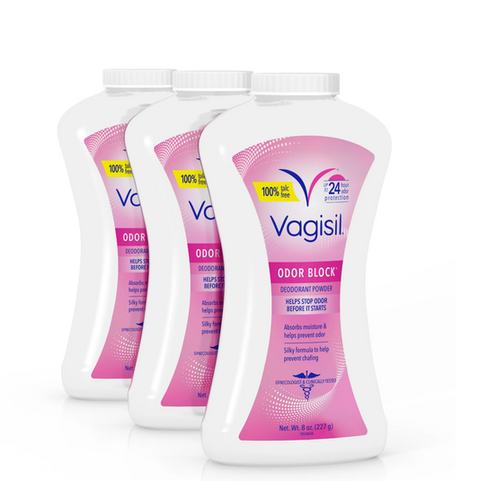Vagisil Odor Block Deodorant Powder for Women, Helps to Prevents Chafing, Talc-Free, 8 Ounce (Pack of 3)