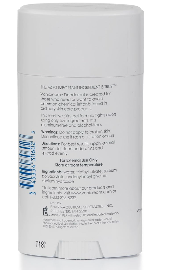 Vanicream Aluminum-Free Gel Deodorant - 2 oz - Unscented Formula for Sensitive Skin